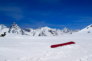 Image showing Snowboard on the ski slope