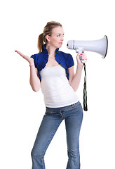 Image showing young woman with megaphone