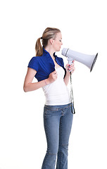 Image showing young woman with megaphone