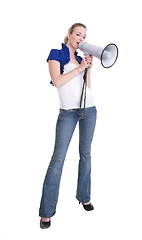 Image showing young woman with megaphone