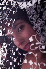 Image showing beautiful woman behind a lucid curtain