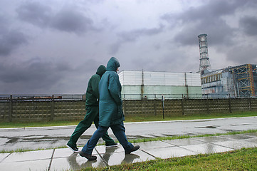 Image showing people walking near the Chornobyl Nuclear Power Plant