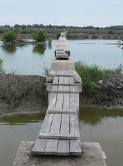 Image showing Bridges over aguaculture ponds in Thailand