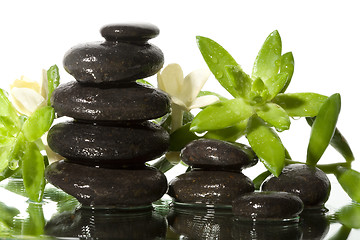 Image showing Spa still life with black stones