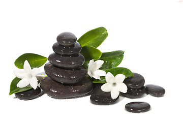 Image showing Spa still life with black stones