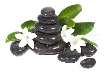 Image showing Spa still life with black stones