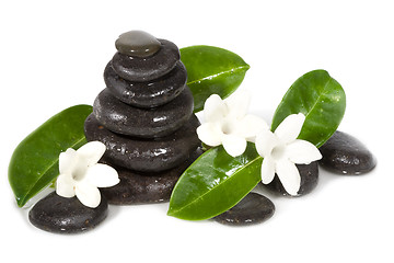 Image showing Spa still life with black stones