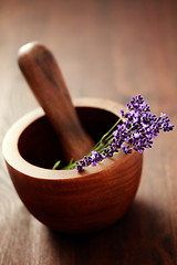 Image showing lavender with mortar and pestle