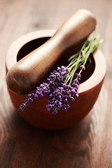 Image showing lavender with mortar and pestle