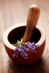 Image showing lavender with mortar and pestle