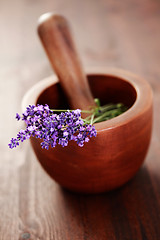 Image showing lavender with mortar and pestle