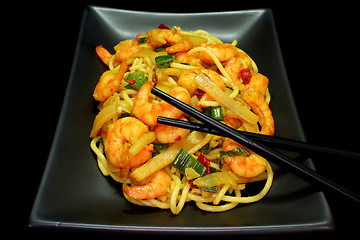 Image showing Pasta with shrimp Asia