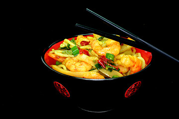 Image showing Pasta with shrimp Asia