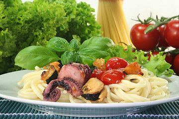 Image showing Pasta with seafood