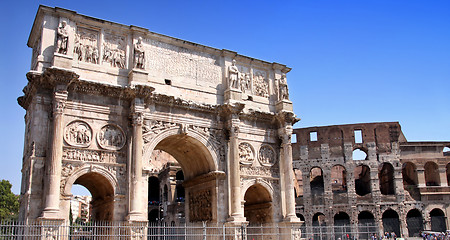 Image showing Arco de Constantino and  Colosseum in Rome, Italy