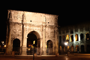 Image showing Arco de Constantino and Colosseum in Rome, Italy