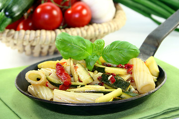 Image showing Tortiglione with fiery chili zucchini