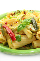 Image showing Tortiglione with fiery chili zucchini