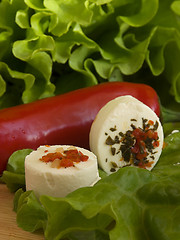 Image showing Salad and fresh cheese