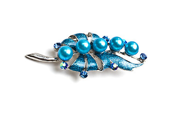 Image showing Beautiful blue brooch isolated on white