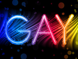 Image showing Gay Pride Abstract Colorful Waves on Black Background