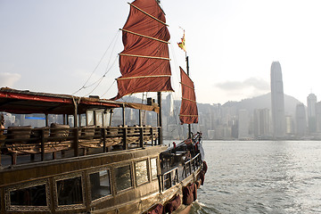 Image showing Traditional Chinese Boat on Victoria Harbour, Hong Kong. 