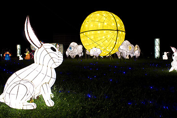 Image showing rabbit lantern looking the moon for the Moon Festival