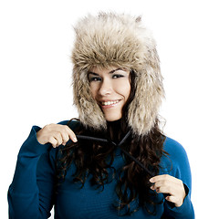 Image showing Girl with a fur hat