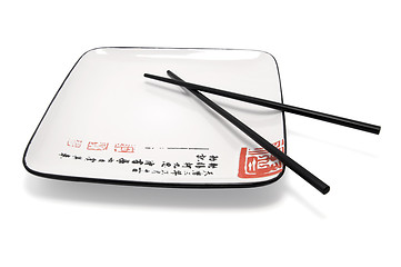 Image showing Empty plate and chopsticks