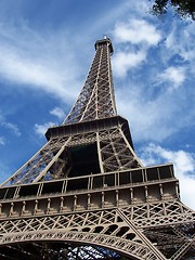 Image showing Looking up at the Eiffel Tower