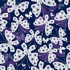 Image showing Seamless violet-white pattern with butterflies