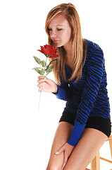 Image showing Girl smelling rose.