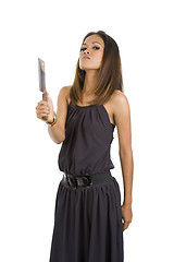 Image showing beautiful woman with knife
