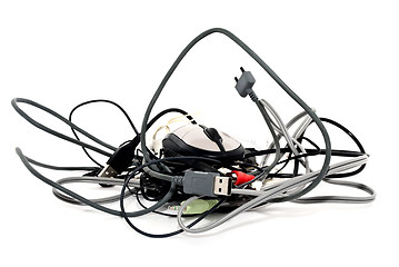 Image showing Heap of twisted wires and a mouse