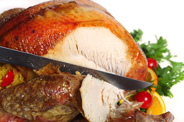 Image showing Carving the festive turkey