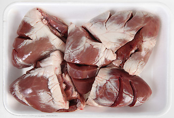 Image showing Lamb hearts on a tray