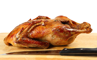 Image showing Roast duck and knife