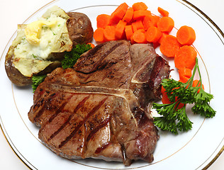 Image showing T-bone steak horizontal from above