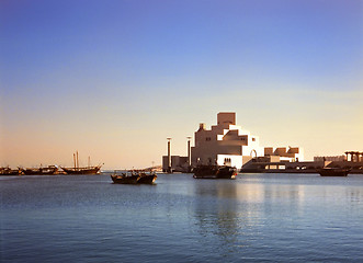 Image showing Doha harbour and museum Qatar