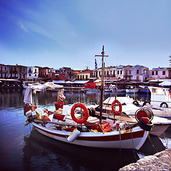 Image showing Fishing fleet in Greek harbour