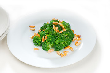 Image showing fresh sauteed broccoli and almonds