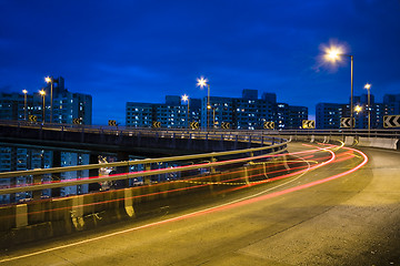 Image showing traffic bridge at night in hong kong