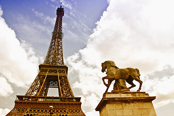 Image showing Eiffel tower in cloudy sky