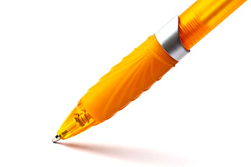 Image showing Yellow pen closeup on white 