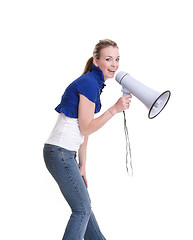 Image showing young woman with megaphone