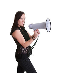 Image showing young woman with megaphone
