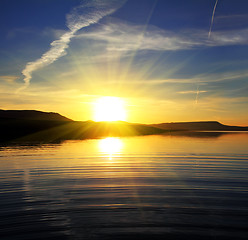 Image showing morning lake landscape with sunrise