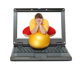 Image showing laptop with overweight woman