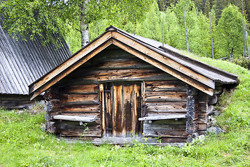 Image showing Old traditional wooden cabin in Sweden 