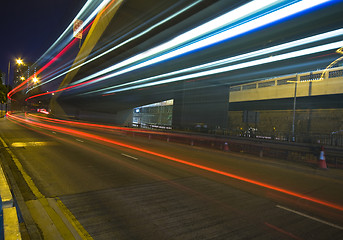 Image showing Modern Urban City with Freeway Traffic at Night